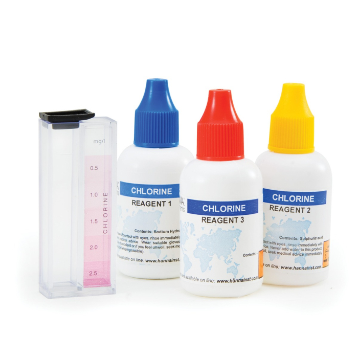 Teste chimice Clor (ca Cl₂ total), Interval: (0,0-2,5 mg/L) Metodă: colorimetrică, 50 de teste [1]