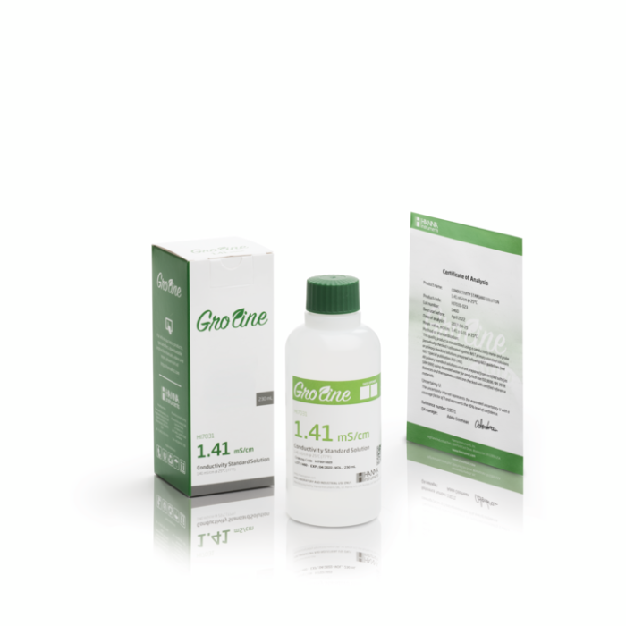 Soluție standard de conductivitate GroLine 1413 µS/cm @25°C, cutie cu certificat de analiză, sticlă de 230 ml [1]