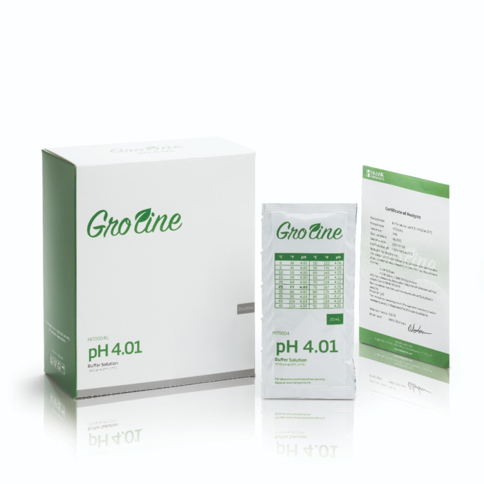 Tampon GroLine pH 4,01 (+/- 0,02 precizie pH la 25°C) cu certificat de analiză, (25 x 20 ml) [1]