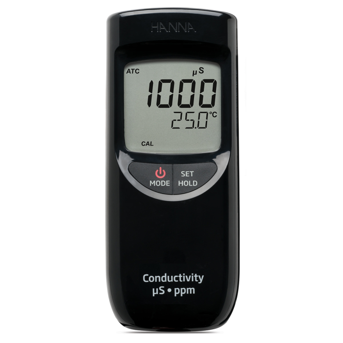 Instrument portabil pentru Conductivitate/TDS/Temperatura, Unitate EC: µS/cm, Unitate TDS: ppm, Interval: 0 până la 3999 μS/cm, TDS 0 până la 2000 ppm (mg/L), Temp 0,0 până la 60,0°C [1]