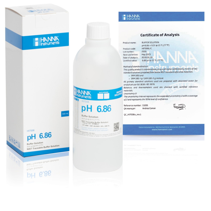 pH 6.86 @ 25°C Tampon de calibrare cu certificat de analiză, flacon de 500 ml [1]