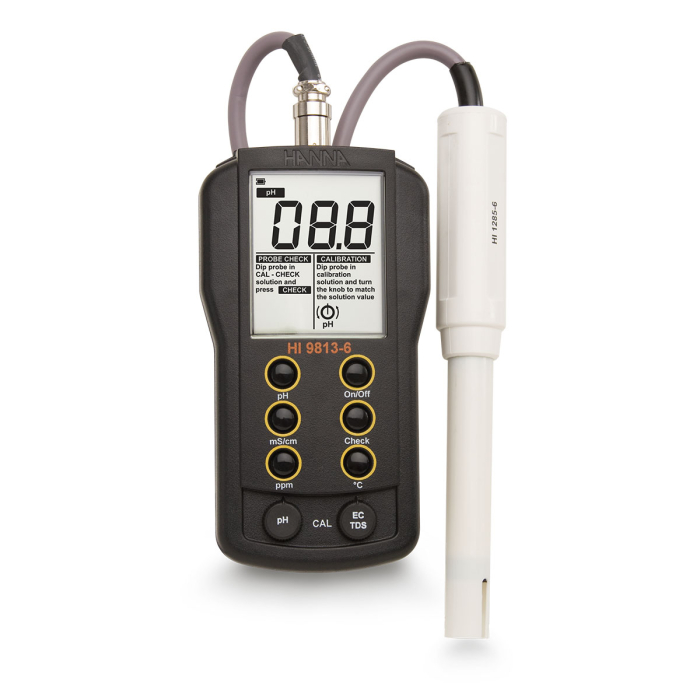 Multiparametru clasic pH/EC/TDS/Temperatura cu CAL Check™ , interval: pH 0,0 până la 14,0 pH; EC 0,00 până la 4,00 mS/cm; TDS 0 până la 1999 ppm (mg/L) [2]