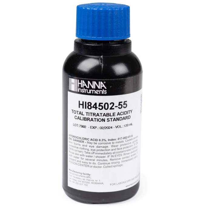 Standard de calibrare a pompei pentru aciditatea titrabilă în vin, minititrator HI84502 (120 ml) [1]