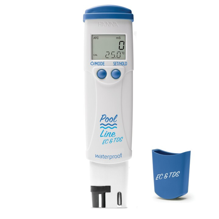 Tester EC/TDS/Temperatura pentru piscina; Rezolutie EC: 0.01 mS/cm, Rezolutie TDS: 0.01 g/L (ppt) Domeniu: 0.00 la 20.00 mS/cm [1]