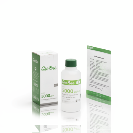 Soluții de calibrare - Soluție standard de conductivitate GroLine 5000 µS/cm @25°C, cutie cu certificat de analiză, sticlă de 230 ml