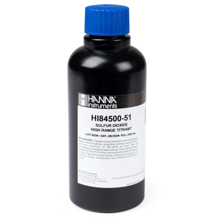 Dioxidul de Sulf - Titrant Domeniu Mare, pentru minititrator de dioxid de sulf HI84500 (230 ml)