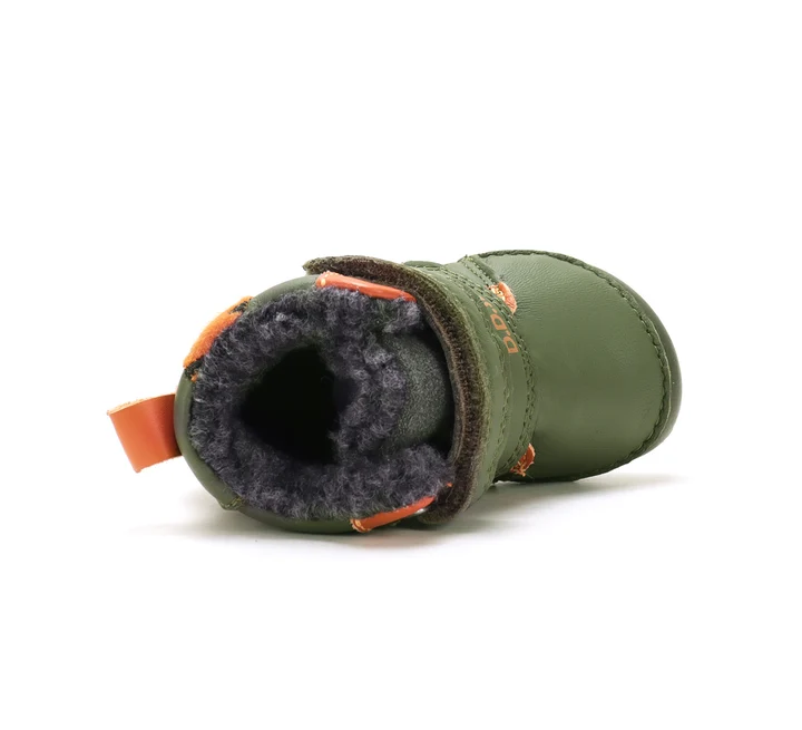 Ghete Barefoot Îmblănite Băieți D.D.Step W070-62660A Olive – Piele Naturală, Verzi, cu Tigrișor [4]
