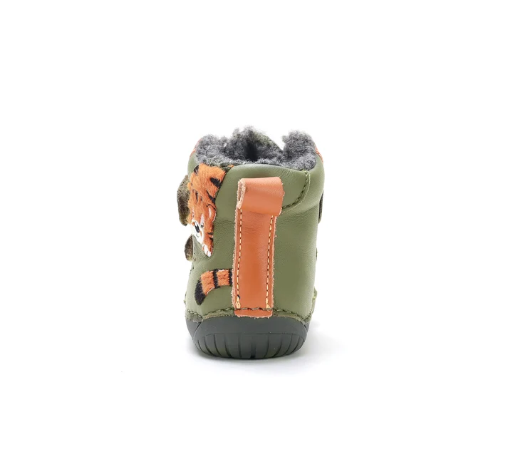 Ghete Barefoot Îmblănite Băieți D.D.Step W070-62660A Olive – Piele Naturală, Verzi, cu Tigrișor [2]