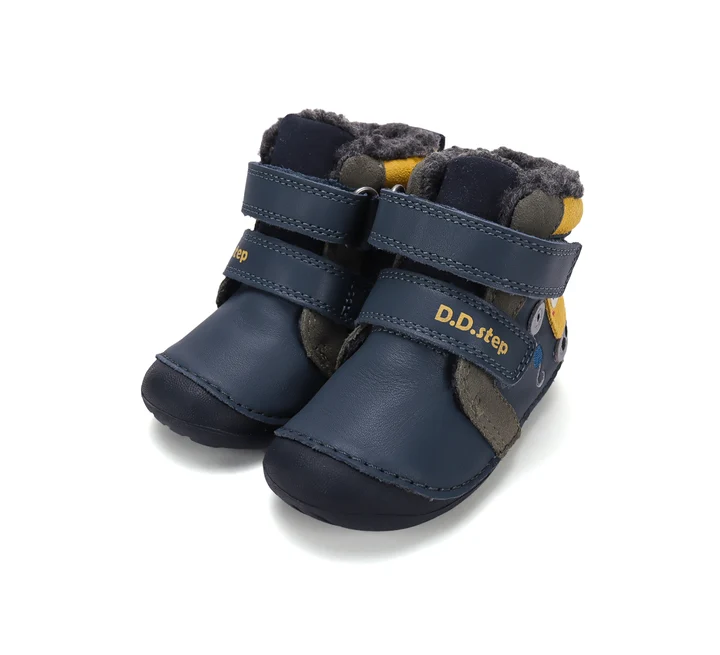 Ghete Băieți D.D.Step W015-62928 – Piele Naturală, Îmblănite, Bleumarin cu Excavator [6]