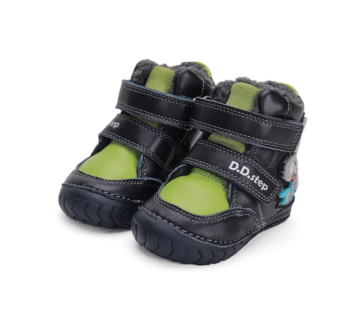 Ghete Îmblănite Băieți D.D.Step W029-42498B Royal Blue – Piele Naturală Bleumarin, cu Ursuleț [6]