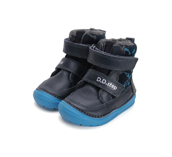 Ghete Îmblănite Băieți D.D.Step W071-42680B Royal Blue – Piele Naturală, Bleumarin, cu Astronaut, Mărimi 20–31 [6]