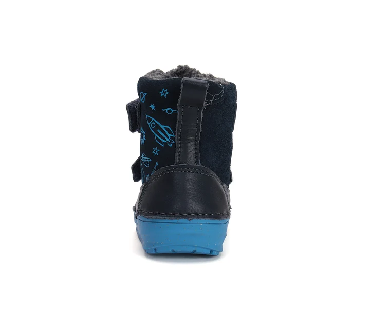 Ghete Îmblănite Băieți D.D.Step W071-42680B Royal Blue – Piele Naturală, Bleumarin, cu Astronaut, Mărimi 20–31 [2]