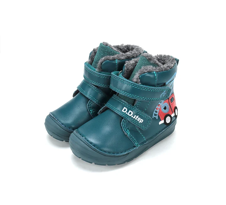 Ghete Îmblănite Băieți D.D.Step W071-62477A Emerald – Piele Naturală, Verde Petrol, cu Mașină de Pompieri [6]