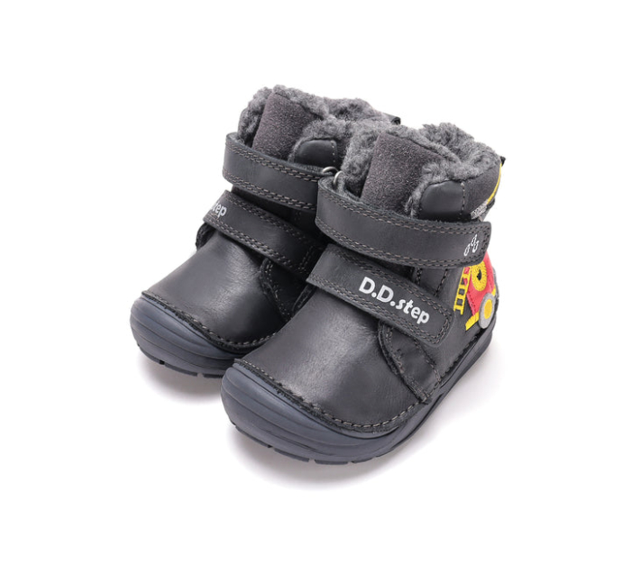 Ghete Îmblănite Băieți D.D.Step W071-62477B Black – Piele Naturală, Negre, cu Mașină de Pompieri [6]