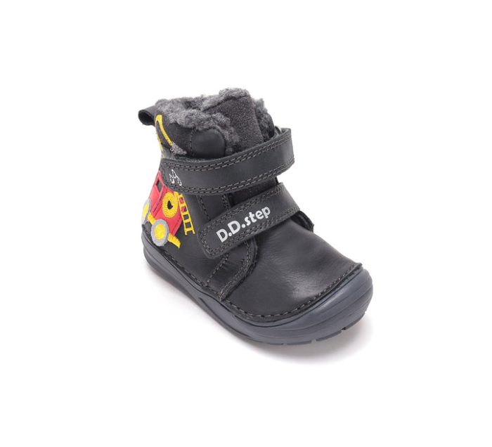 Ghete Îmblănite Băieți D.D.Step W071-62477B Black – Piele Naturală, Negre, cu Mașină de Pompieri [7]