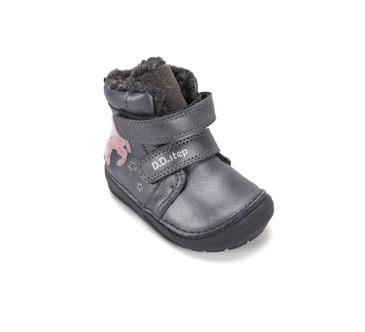 Ghete Îmblănite Fete D.D.Step W071-62376 – Piele Naturală, Gri Metalizat, cu Unicorn [7]