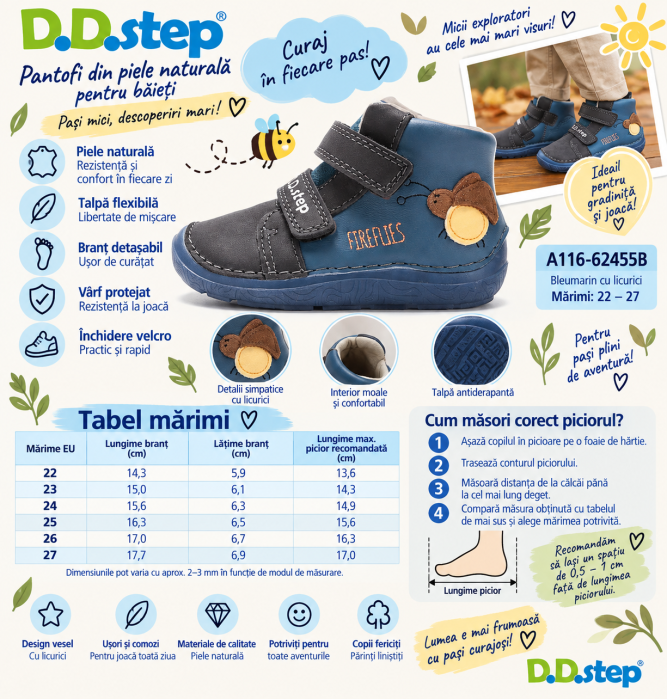 Pantofi Băieți D.D.Step A116-62455B – Piele Naturală, Bleumarin cu Licurici [9]