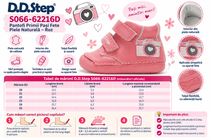 Pantofi Primii Pași Fete D.D.Step S066-62216D – Piele Naturală Roz, cu Aparat Foto [7]
