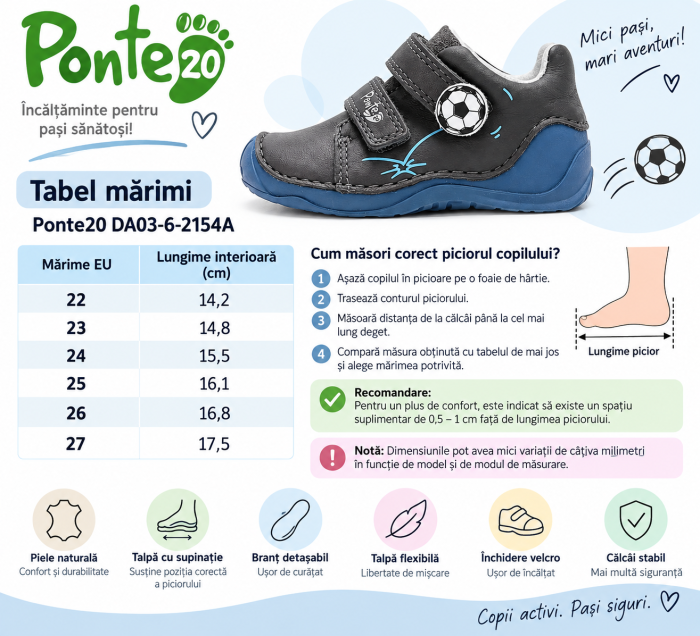 Pantofi Supinați Băieți Ponte20 DA03-6-2154A – Piele Naturală, Gri-Albastru cu Minge [8]