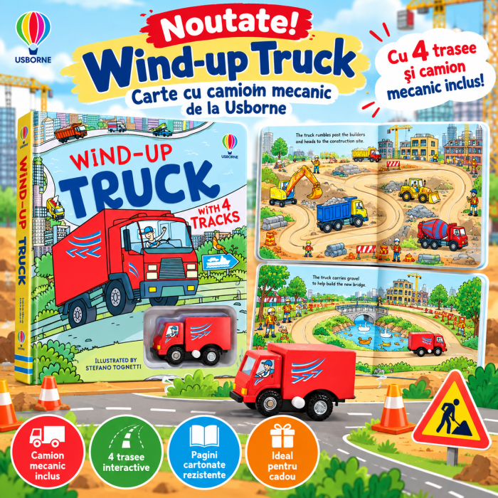 Wind-up Truck – Carte Usborne cu camion mecanic și 4 trasee, 3+ ani [6]
