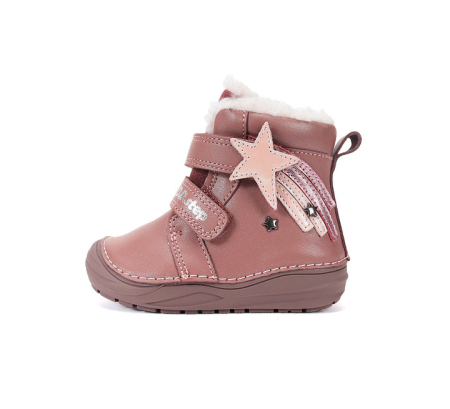 Papuci Barefoot Copii ⭐ - Ghete Iarnă Fete D.D.Step W071-62869B – Piele Naturală, Îmblănite, Roz cu Stea