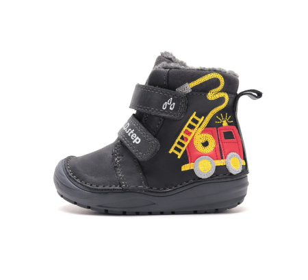 Papuci Barefoot DD STEP - Ghete Îmblănite Băieți D.D.Step W071-62477B Black – Piele Naturală, Negre, cu Mașină de Pompieri