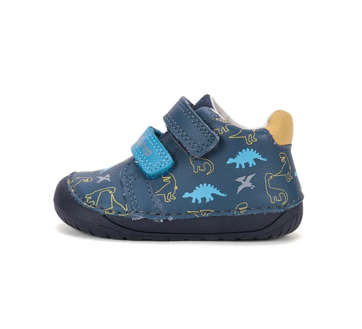 Papuci Barefoot DD STEP - Pantofi Barefoot DD Step S070-62594B Băieți – Piele Naturală, Dinozauri, Talpă Flexibilă Zero Drop