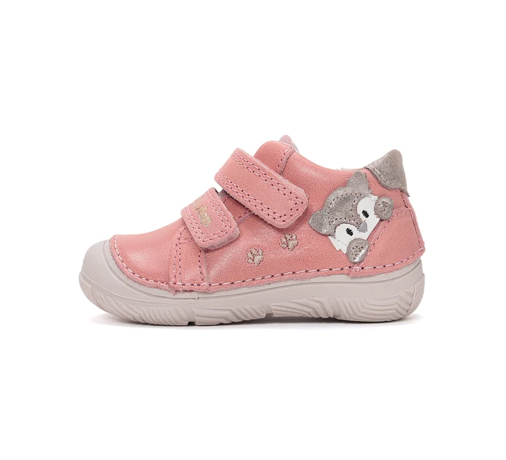 Papuci Barefoot Copii ⭐ - Pantofi copii din piele, roz cu vulpita DD Step