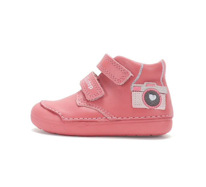 Papuci Barefoot Copii ⭐ - Pantofi Primii Pași Fete D.D.Step S066-62216D – Piele Naturală Roz, cu Aparat Foto