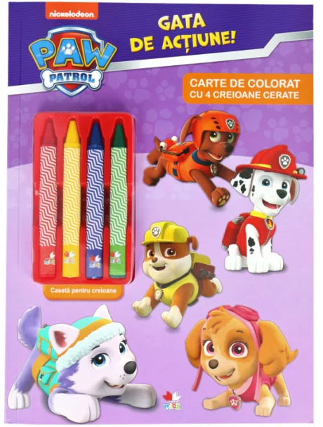 Carti Patrula Catelusilor - Patrula Cățelușilor – Gata de acțiune! | Carte de colorat cu 4 creioane cerate pentru copii