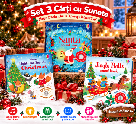Cărți de Crăciun pentru copii - Set 3 Cărți cu Sunete și Lumini de Crăciun Usborne – Santa Sound Book, Jingle Bells și Lights and Sounds Christmas