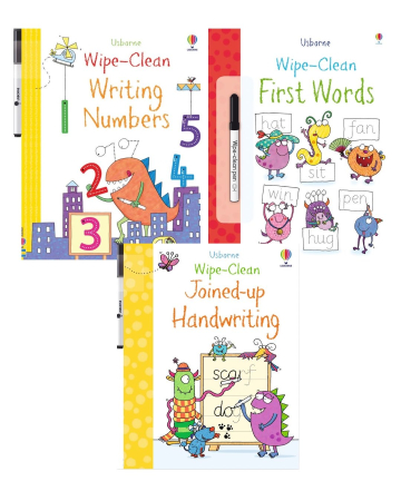 Seturi carti Usborne - Set 3 Cărți Usborne Wipe-Clean cu Marker – Numbers, Words, Handwriting pentru Copii