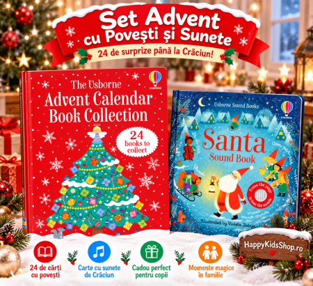 Cărți de Crăciun pentru copii - Set Advent cu Povești și Sunete Usborne – Calendar Advent cu 24 de Cărți + Santa Sound Book