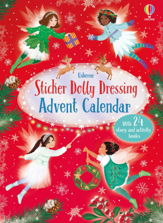 Cărți de Crăciun pentru copii - Sticker Dolly Dressing Advent Calendar – Calendar Advent Usborne cu 24 cărți cu stickere