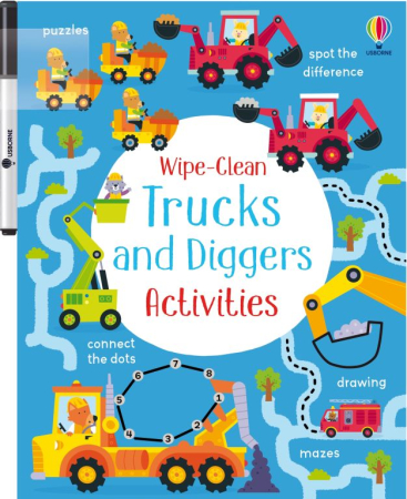 Carti Usborne - Wipe-Clean Trucks and Diggers Activities – Carte reutilizabilă cu activități pentru copii