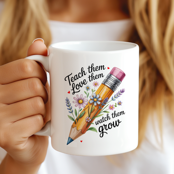 Cană cadou pentru profesori și educatori – ceramică 330ml cu mesaj inspirațional și flori colorate [3]