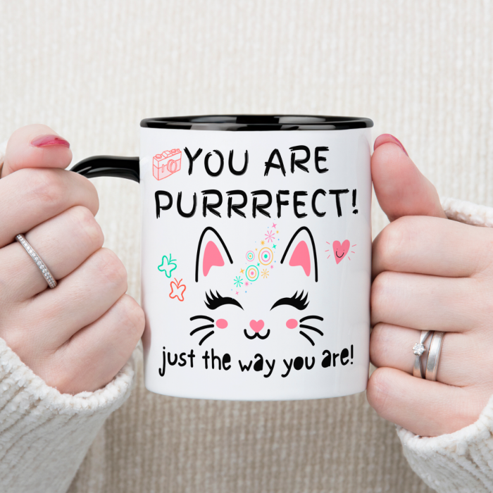 Cană Amuzantă Cu Pisică – You Are Purrrfect – Cadou Motivațional Ceramică Albă 330ml [9]