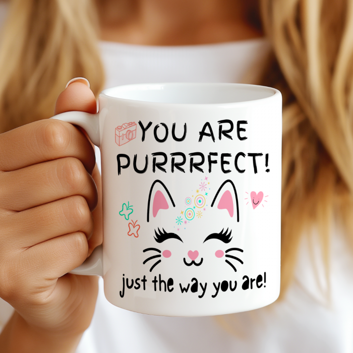 Cană Amuzantă Cu Pisică – You Are Purrrfect – Cadou Motivațional Ceramică Albă 330ml [3]
