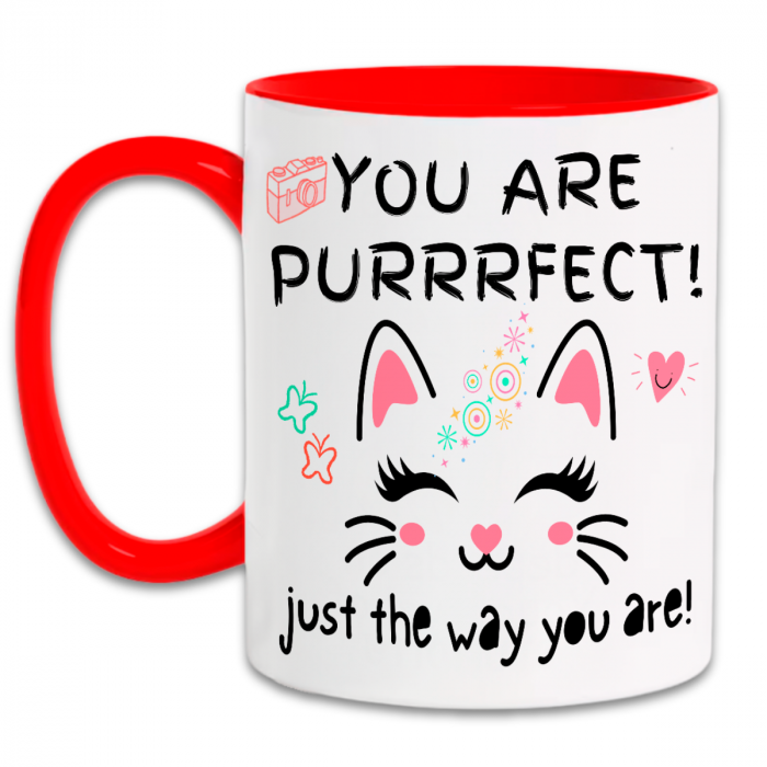 Cană Amuzantă Cu Pisică – You Are Purrrfect – Cadou Motivațional Ceramică Albă 330ml [8]