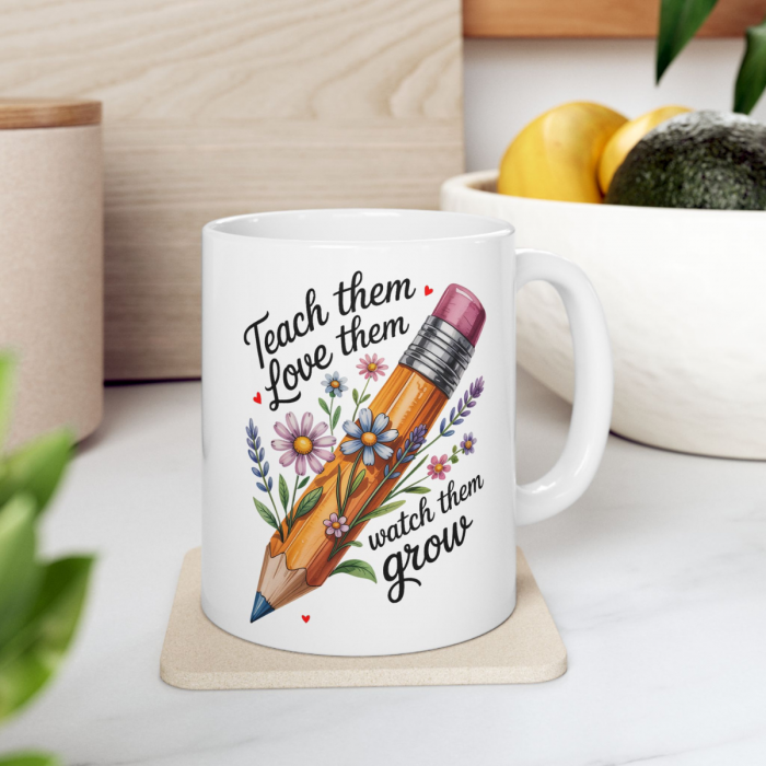 Cană cadou pentru profesori și educatori – ceramică 330ml cu mesaj inspirațional și flori colorate [4]