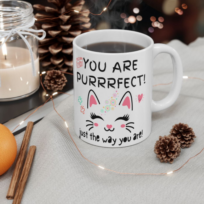Cană Amuzantă Cu Pisică – You Are Purrrfect – Cadou Motivațional Ceramică Albă 330ml [4]