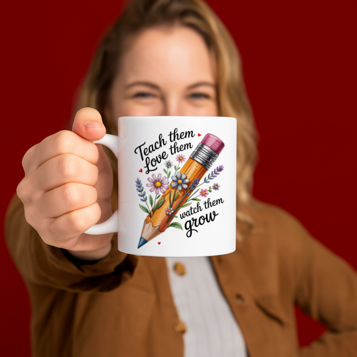 Cană cadou pentru profesori și educatori – ceramică 330ml cu mesaj inspirațional și flori colorate [5]