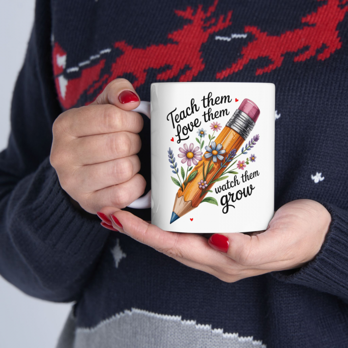 Cană cadou pentru profesori și educatori – ceramică 330ml cu mesaj inspirațional și flori colorate [6]