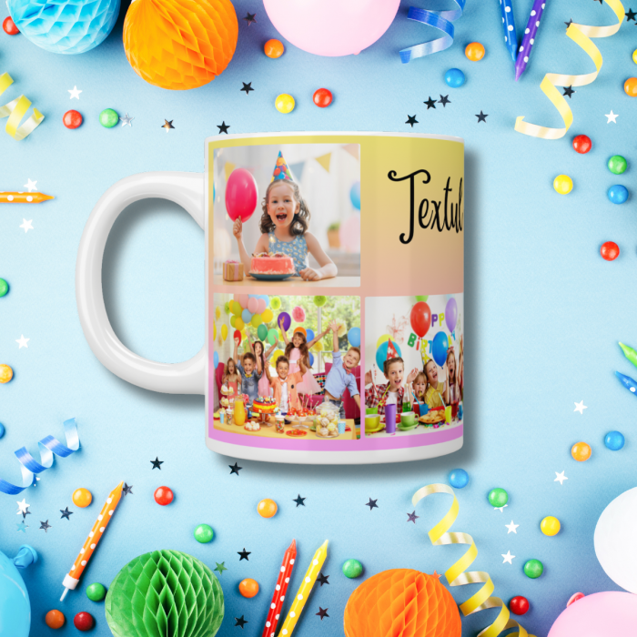 Cană cadou personalizată cu fotografii aniversare copii – ceramică albă 330ml HappyM [4]