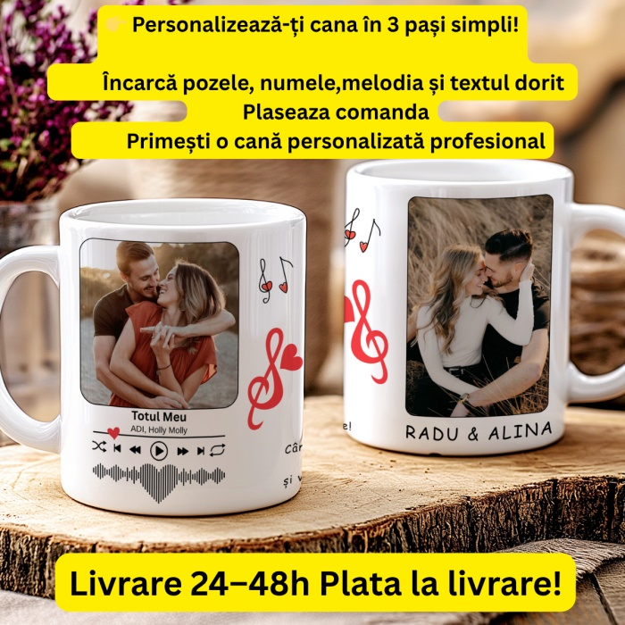 Cană Personalizată cu 2 Poze, Nume, Mesaj și Cod QR – Cadou Romantic HappyMi [3]