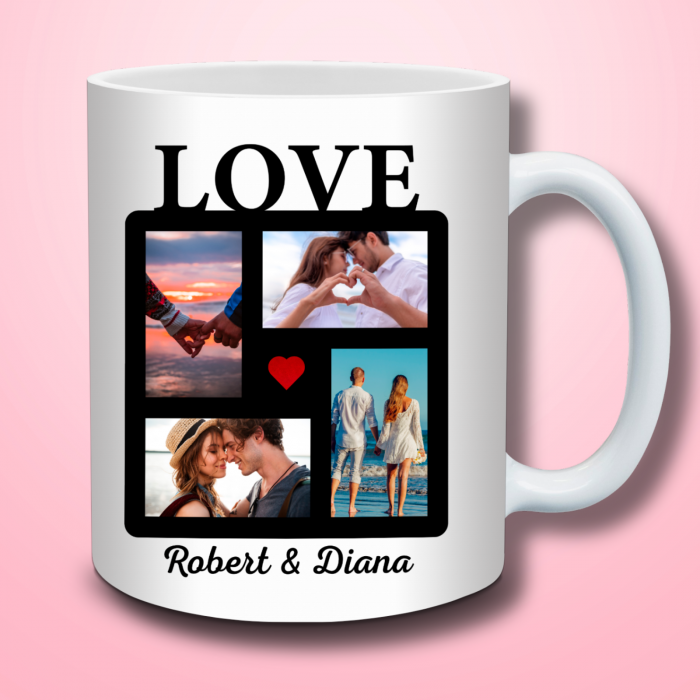 Cană Personalizată LOVE cu Poze și Nume – Cadou Romantic pentru Cupluri [1]