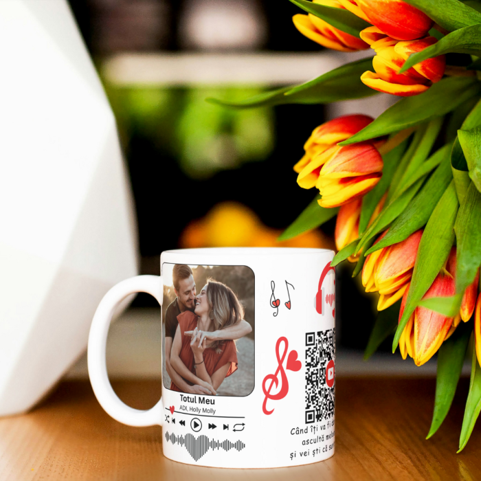 Cană Personalizată cu 2 Poze, Nume, Mesaj și Cod QR – Cadou Romantic HappyMi [7]