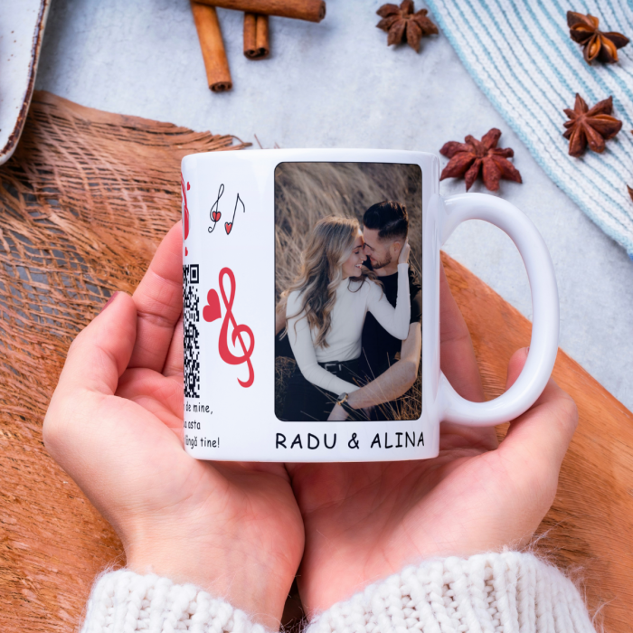 Cană Personalizată cu 2 Poze, Nume, Mesaj și Cod QR – Cadou Romantic HappyMi [5]