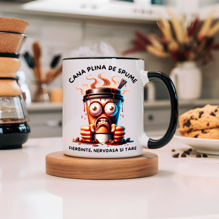 Cana Plină de Spume ☕ – Fierbinte, Nervoasă și Tare | Cadou Haios pentru Zile Agitate, 330 ml, Alba [6]