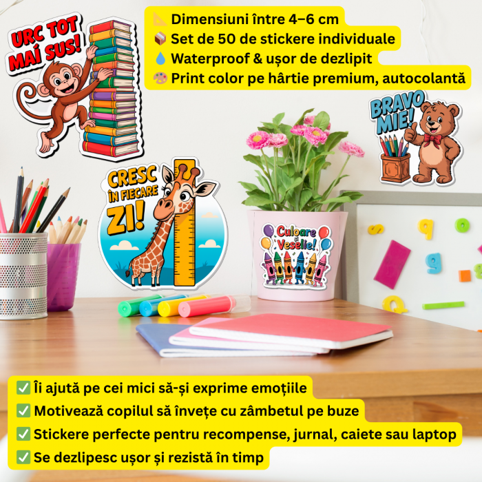 Set 50 Stickere Educative și Motivaționale pentru Copii – Waterproof 4-6 cm [2]